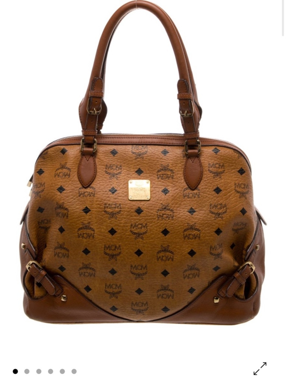 MCM Brown Visetos Dome Satchel with Gold Plaque